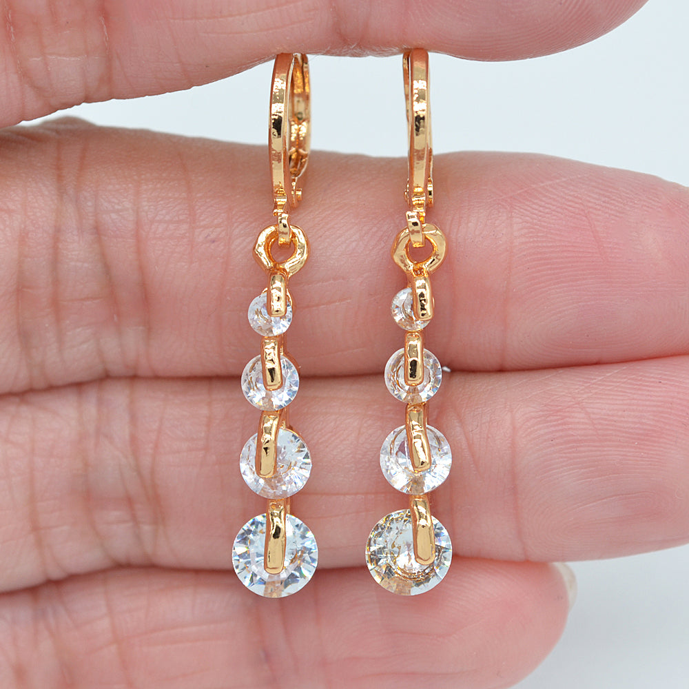 Wholesale Gold Plated Women Red Round Zircon CZ Dangle Earrings Jewelry