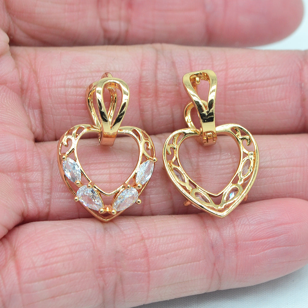 Wholesale Gold Plated Women Clear Zircon CZ Hollow Heart Huggie Earrings Jewelry