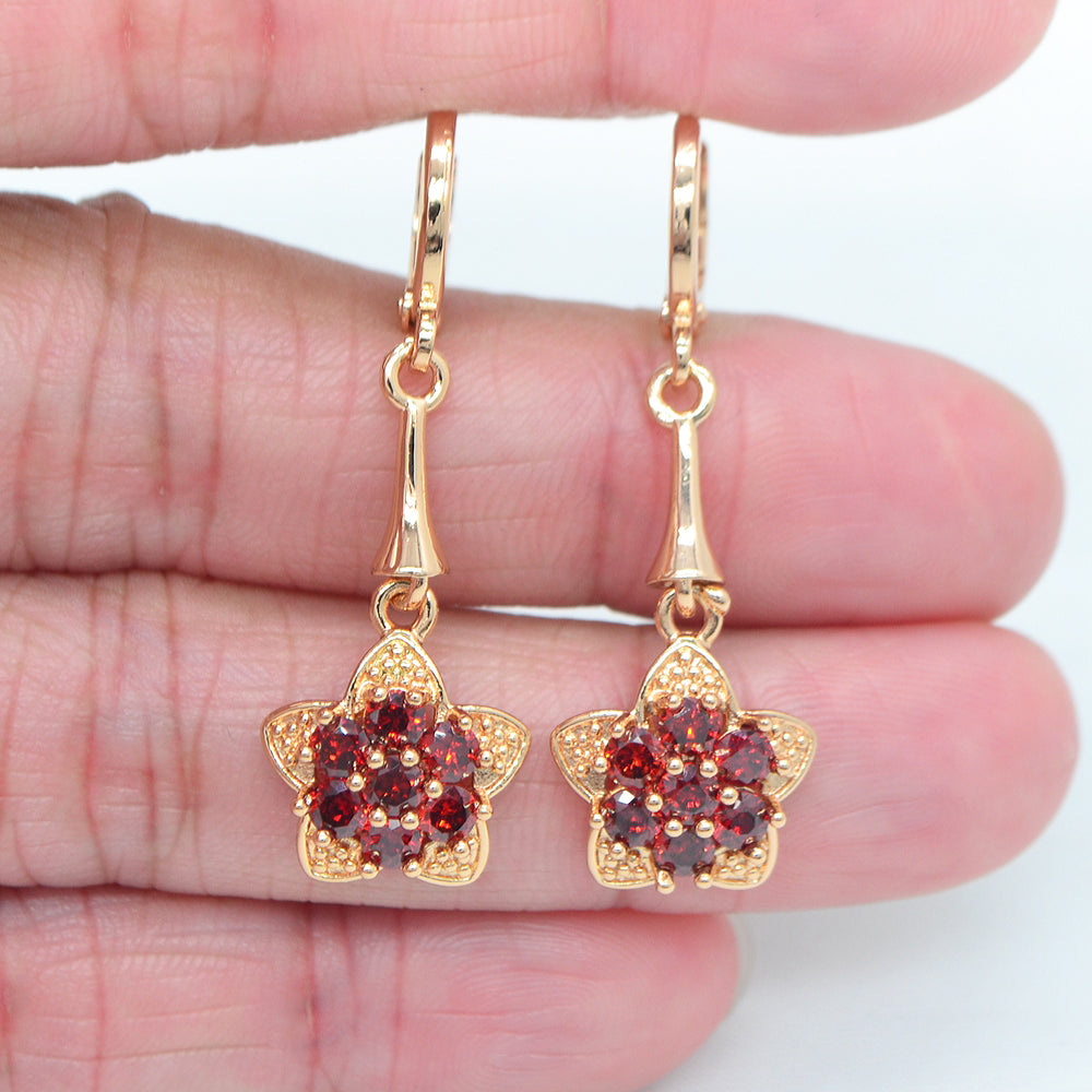 Wholesale Gold Plated Women Multicolor Zircon CZ Charming Flower Dangle Earring Jewelry