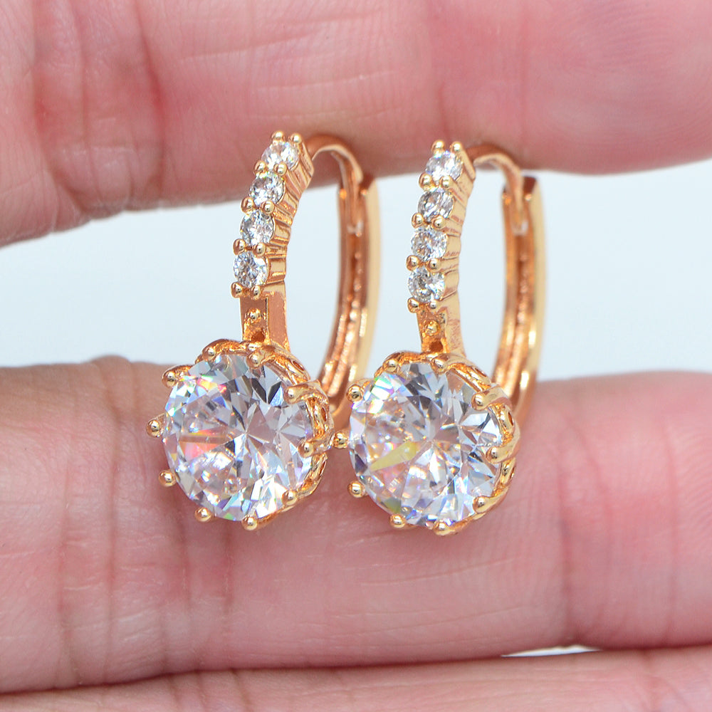 Wholesale Gold Plated Women Fashion Round Clear Zircon CZ Huggie Earrings Jewelry