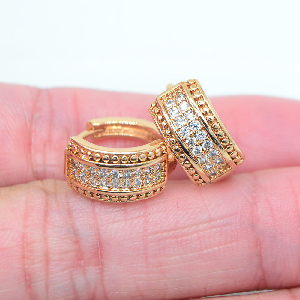 Wholesale Gold Plated Women Double Row Clear Zircon CZ Huggie Earrings Jewelry