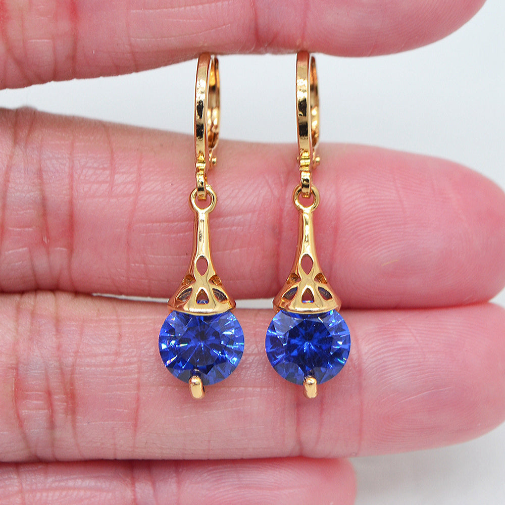 Wholesale Gold Plated Blue Cubic Zirconia CZ Women Teardrop Dangle Earrings Jewelry
