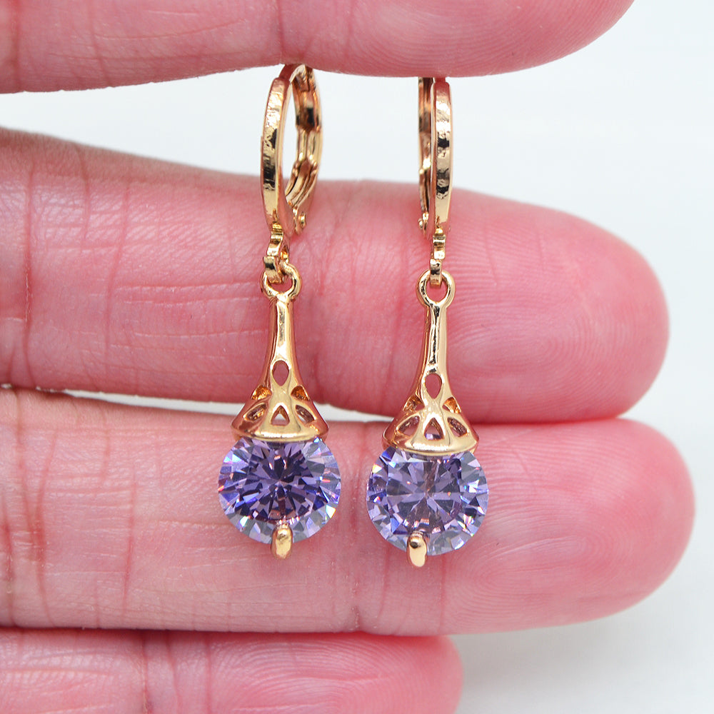 Wholesale Gold Plated Blue Cubic Zirconia CZ Women Teardrop Dangle Earrings Jewelry