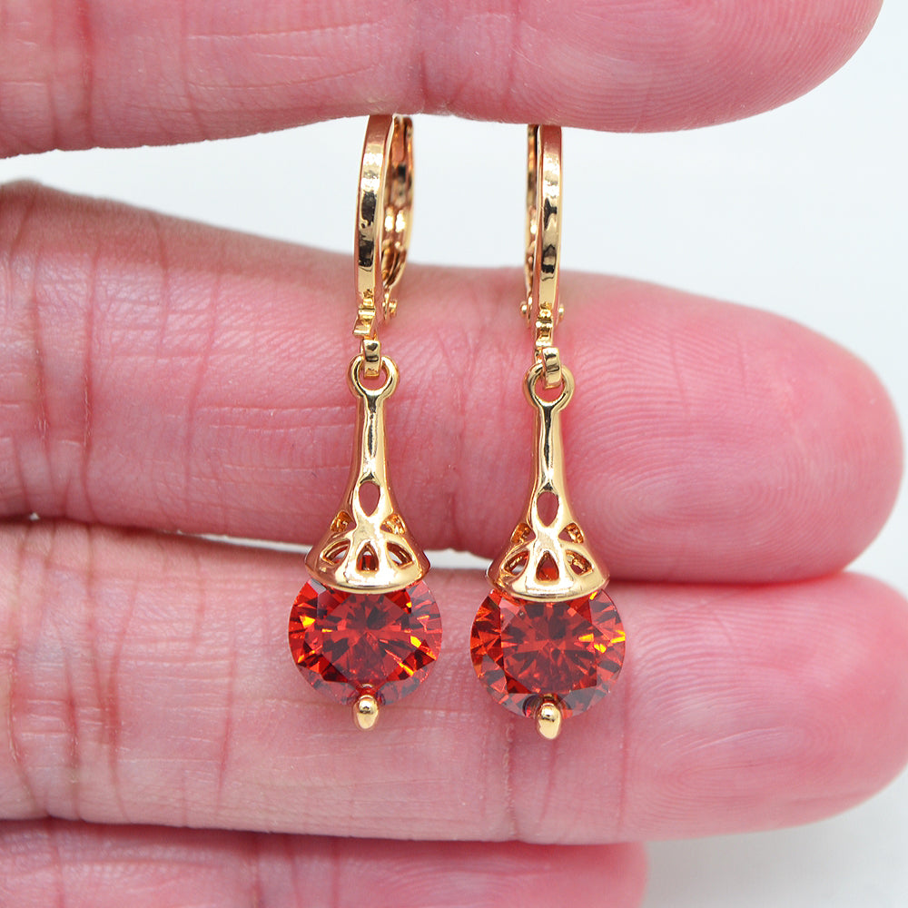 Wholesale Gold Plated Blue Cubic Zirconia CZ Women Teardrop Dangle Earrings Jewelry
