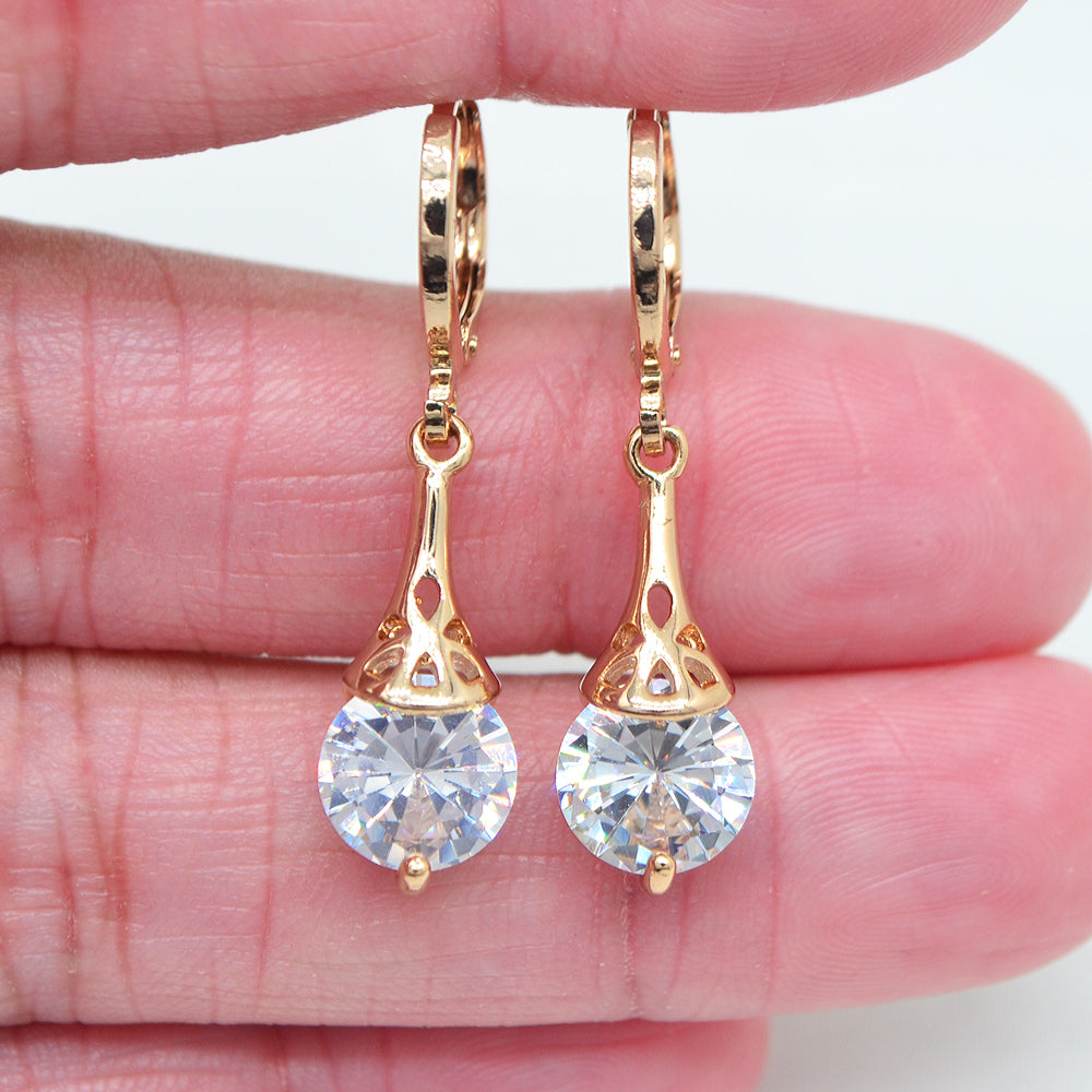 Wholesale Gold Plated Blue Cubic Zirconia CZ Women Teardrop Dangle Earrings Jewelry