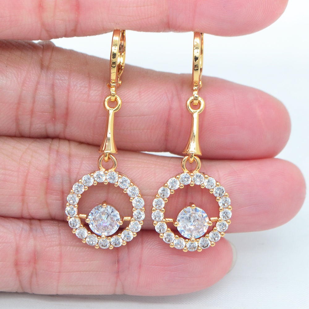 Wholesale Gold Plated Women Purple Zircon CZ Hollow Round Dangle Earring Jewelry