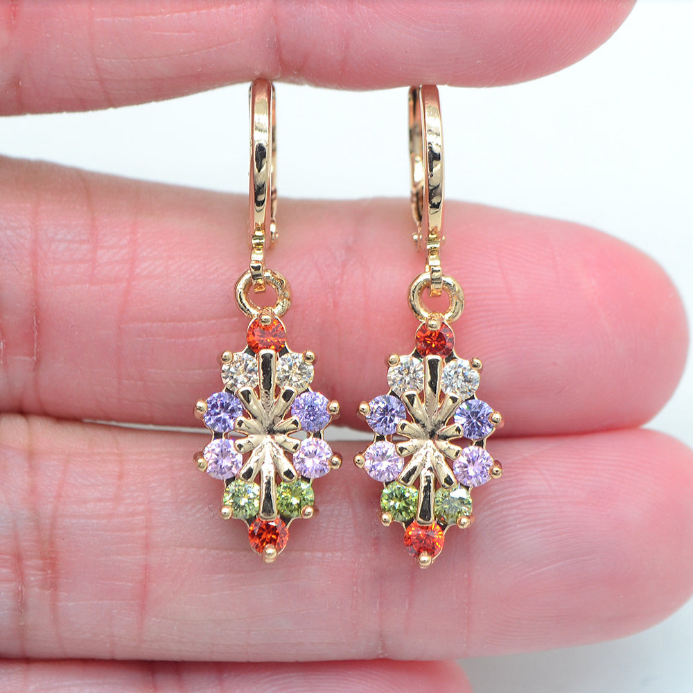 Wholesale Gold Plated Women Multicolor Cubic Zirconia CZ Lozenge Dangle Earrings Jewelry
