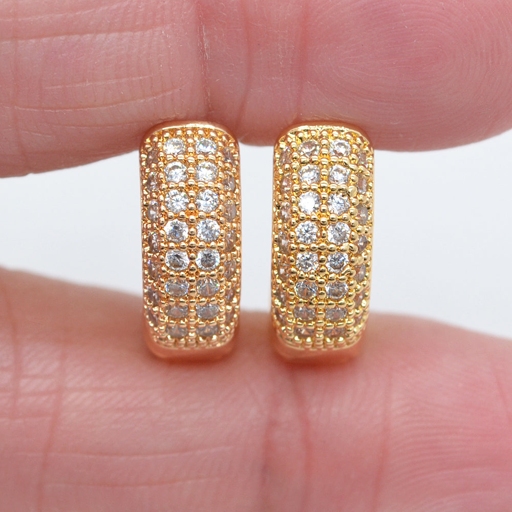 Wholesale Gold Plated Women Fashion Clear Four Rows Pave Zircon CZ Huggie Earrings Jewelry