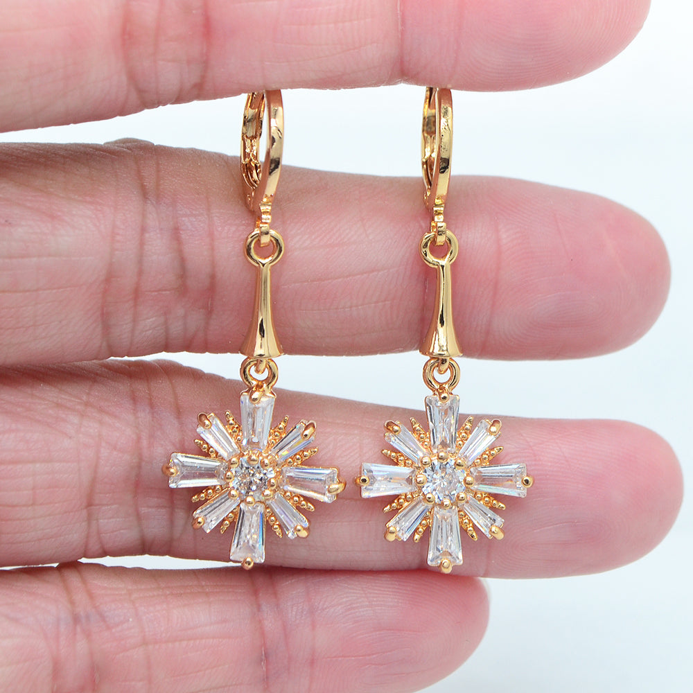Wholesale Gold Plated Women Multicolor Zircon CZ Flower Drop Earring Jewelry
