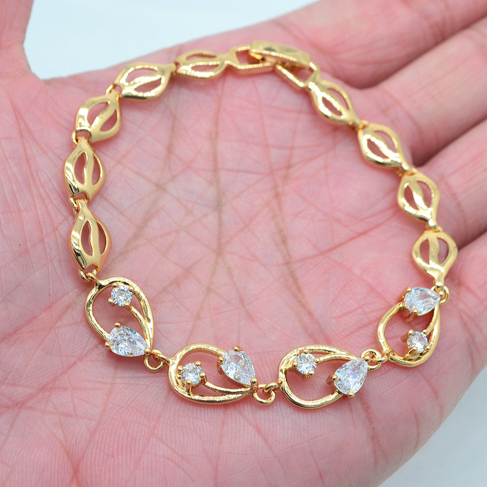 Wholesale Gold Plated Women Clear Zircon CZ Oval Charm Bracelet Jewelry