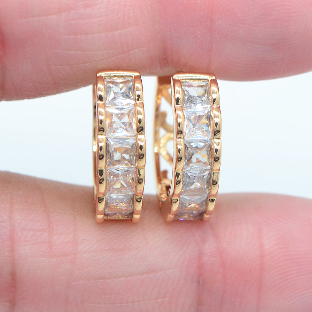 Wholesale Gold Plated Women Multicolor Square Zircon CZ Huggie Earrings Jewelry