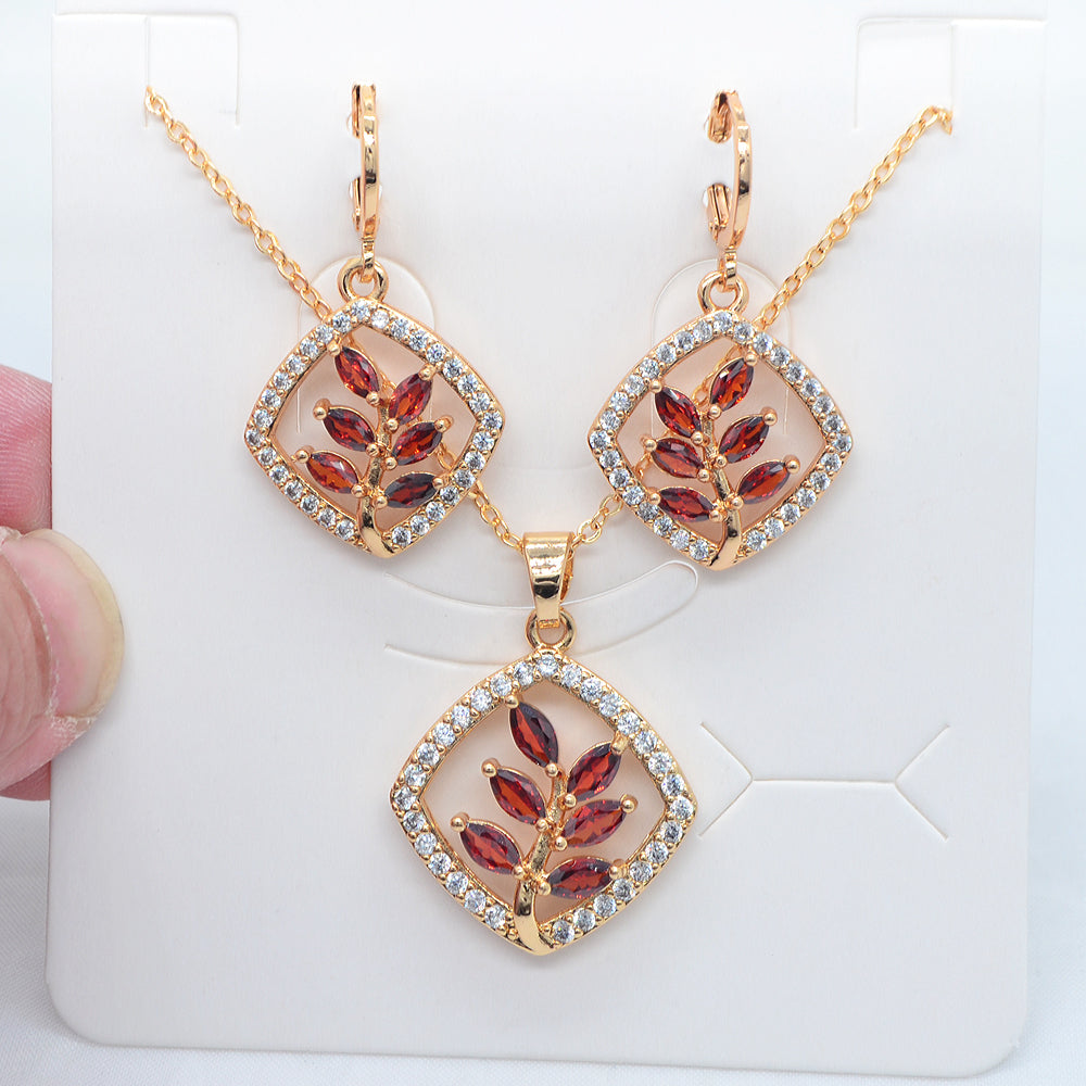 Wholesale Gold Plated Women Multicolor Zircon CZ Rhombus Flower Jewelry Set