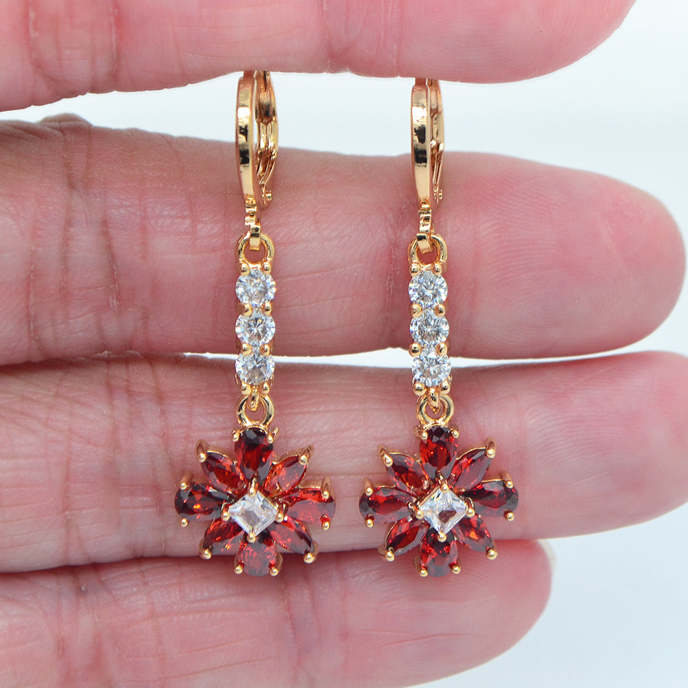 Wholesale Gold Plated Women Multicolor Zircon CZ Flower Drop Dangle Earring Jewelry