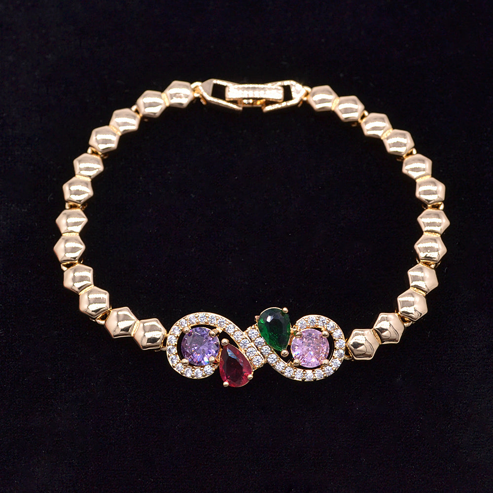 Wholesale Gold Plated Women Multicolor Zircon CZ Twist Knot Charm Bracelet Jewelry