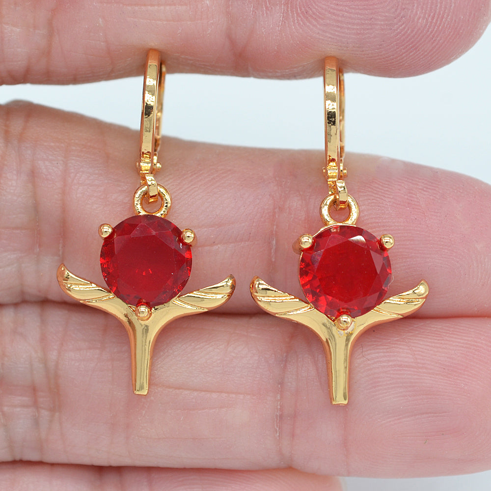 Wholesale Gold Plated Women Green Zircon CZ Round Dangle Earrings Jewelry