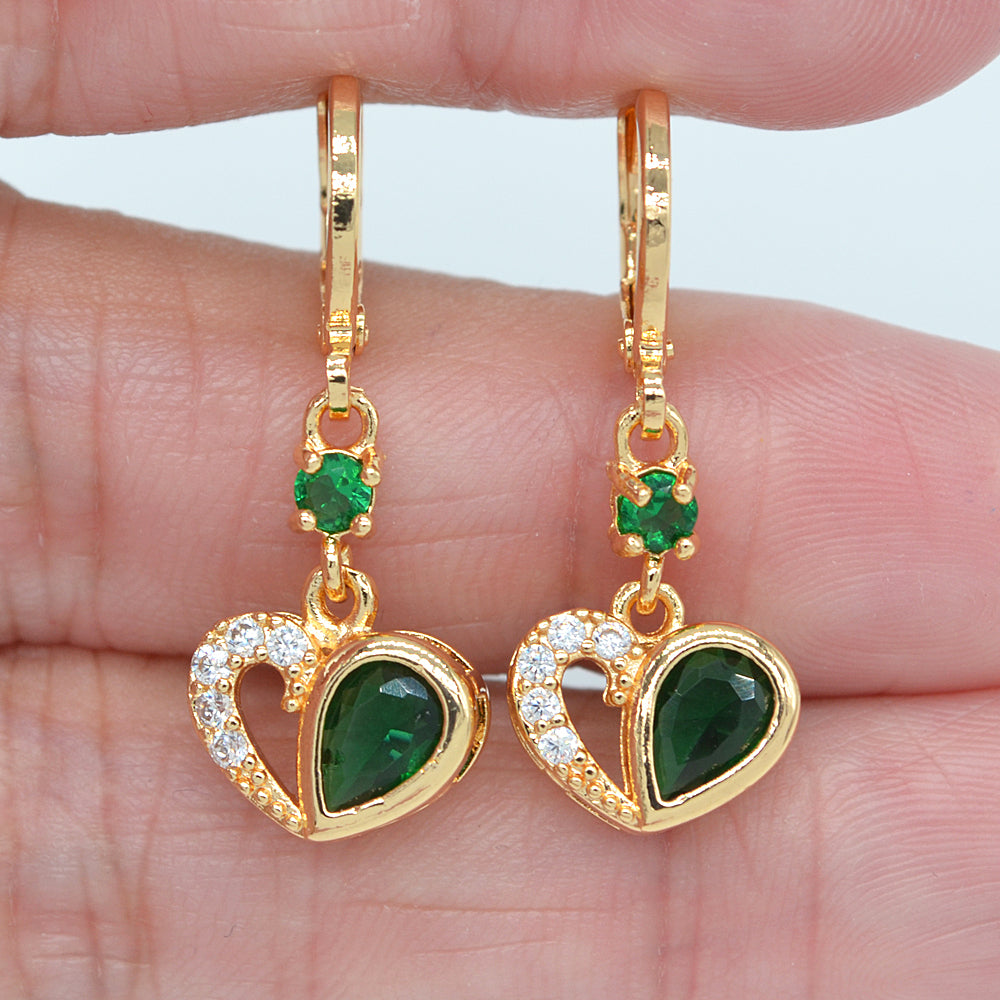 Wholesale Gold Plated Women Black Zircon CZ Heart Dangle Earrings Jewelry