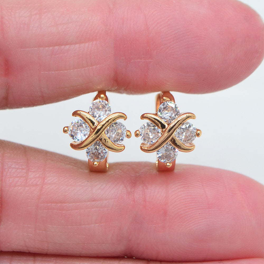 Wholesale Gold Plated Women Multicolor Zircon CZ Infinite Symbol Huggie Earrings Jewelry