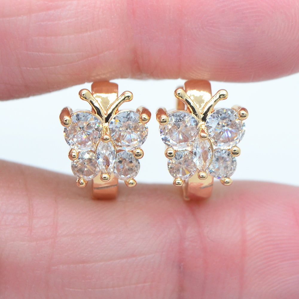 Wholesale Gold Plated Women Clear Zircon CZ Butterfly Huggie Earrings Jewelry