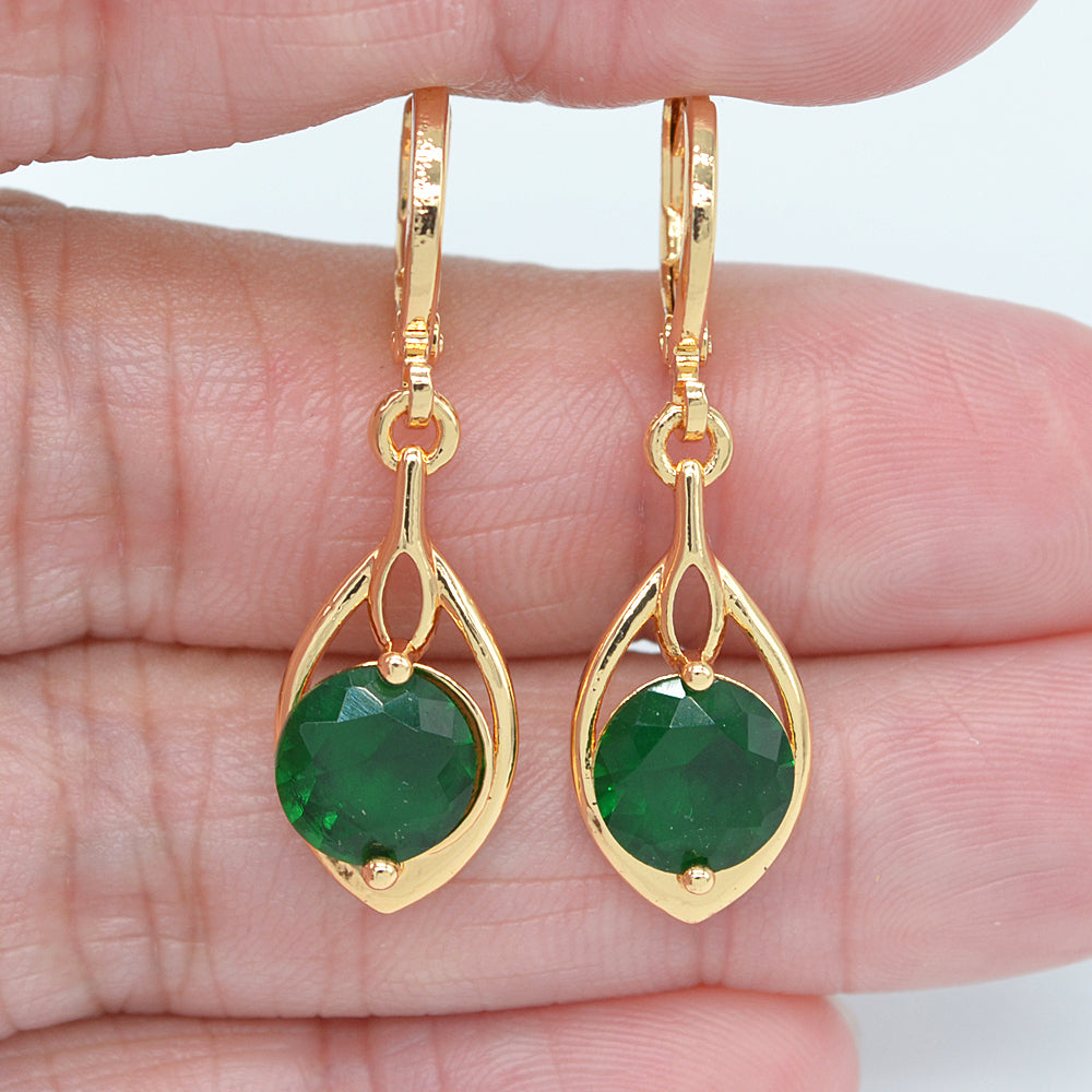 Wholesale Gold Plated Women Jade Green Zircon CZ Teardrop Dangle Earrings Jewelry