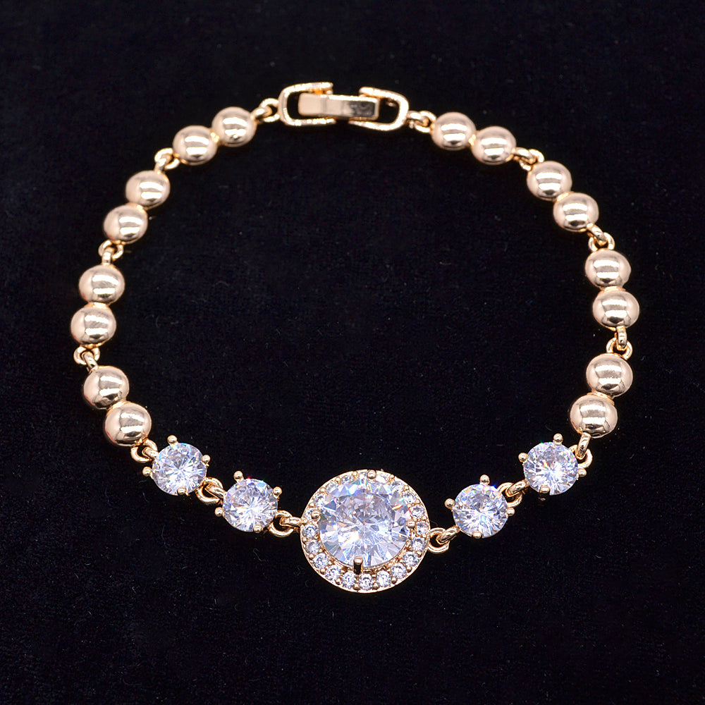 Wholesale Gold Plated Women Clear Zircon CZ Round Charm Bracelet Jewelry