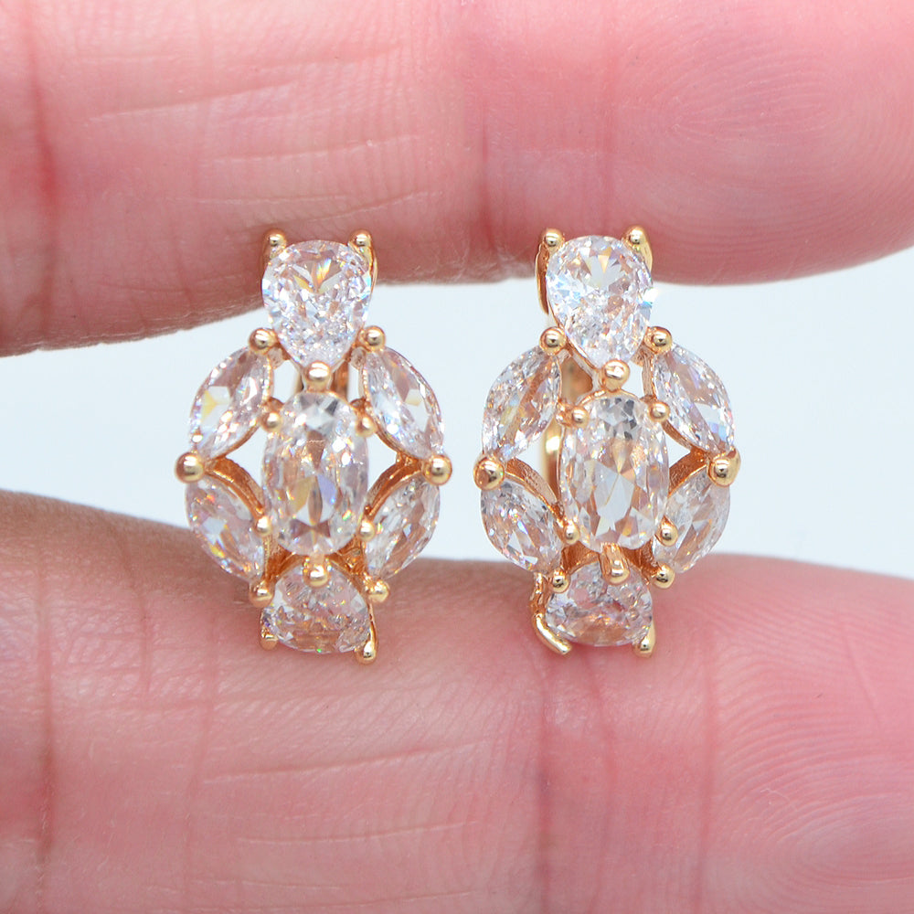 Wholesale Gold Plated Women Fashion Multicolor Zircon CZ Flower Huggie Earrings Jewelry
