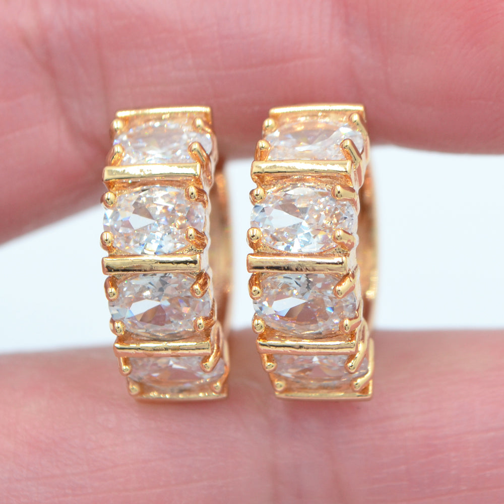 Wholesale Gold Plated Women Trendy Clear Zircon CZ Hoop Huggie Earrings Jewelry