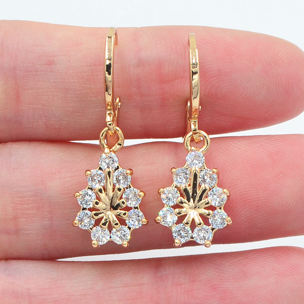 Wholesale Gold Plated Women Fashion Clear Zircon CZ Teardrop Dangle Earrings Jewelry