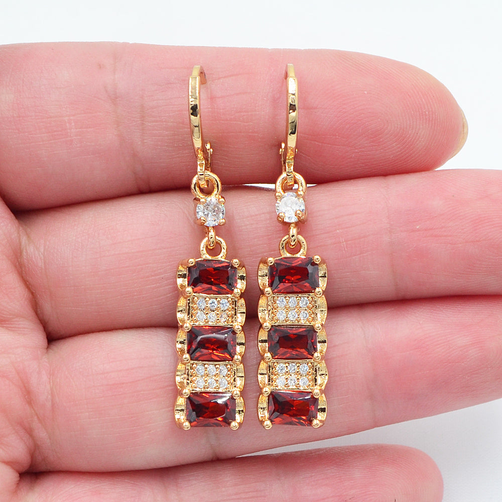 Wholesale Gold Plated Women Black Cubic Zirconia CZ Square Dangle Earrings Jewelry