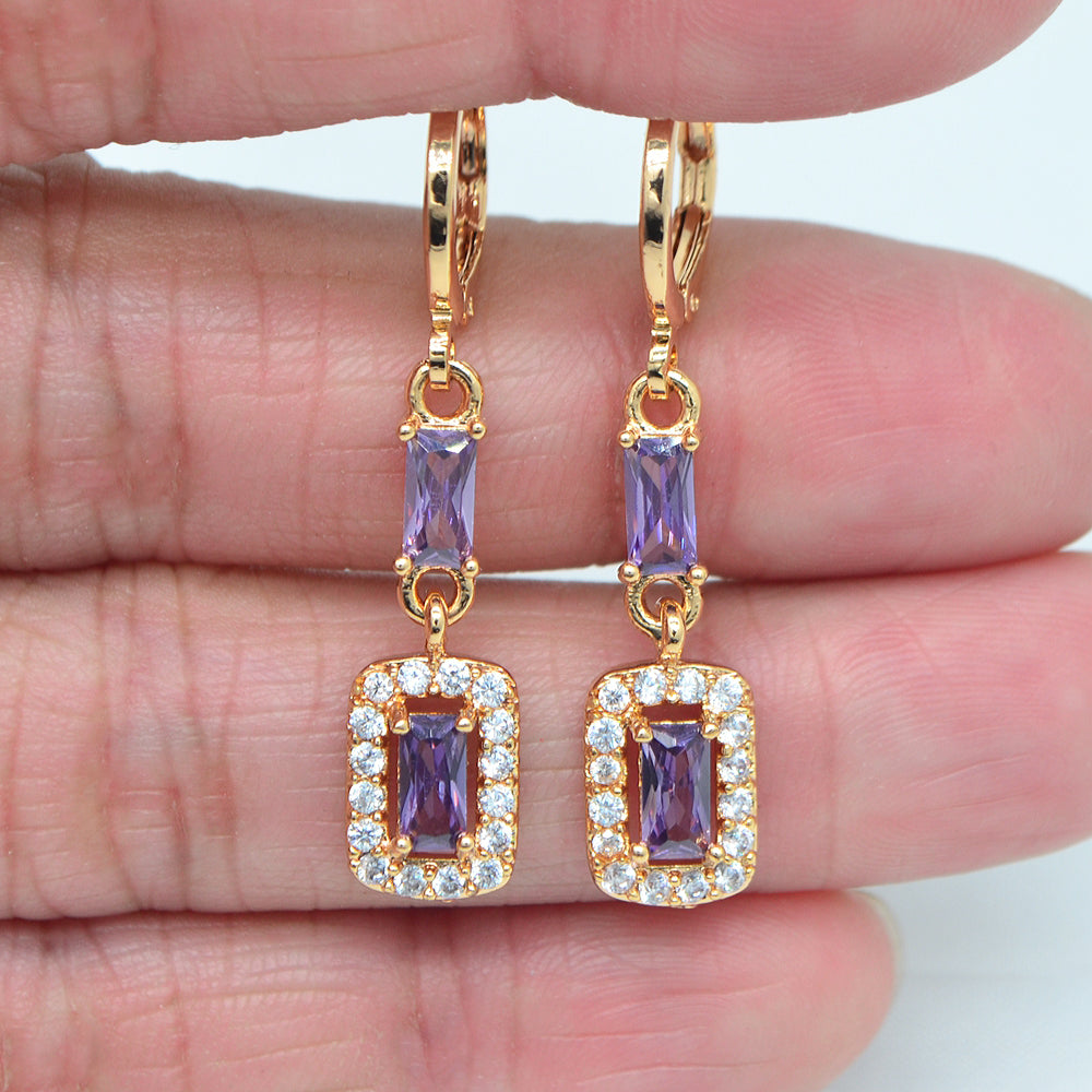 Wholesale Gold Plated Women Pink Cubic Zirconia CZ Dangle Earrings Jewelry