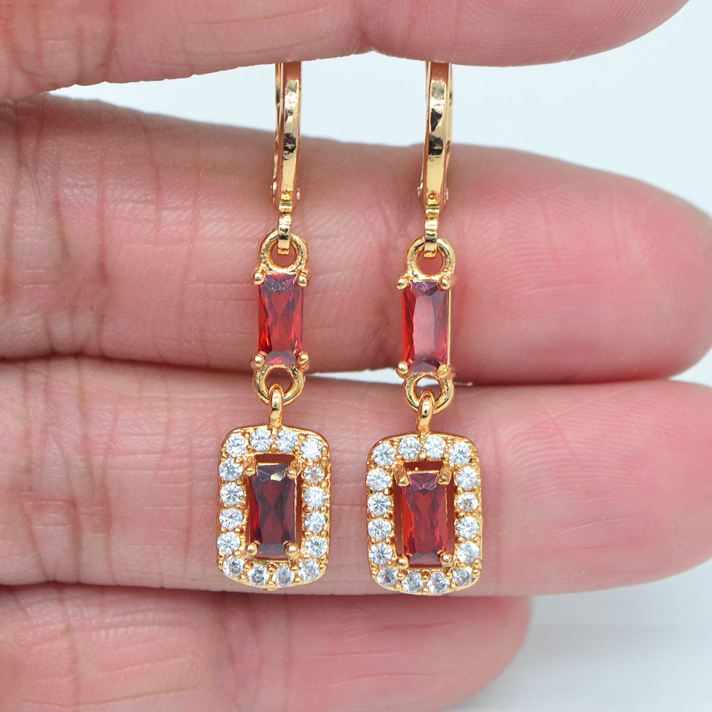 Wholesale Gold Plated Women Pink Cubic Zirconia CZ Dangle Earrings Jewelry