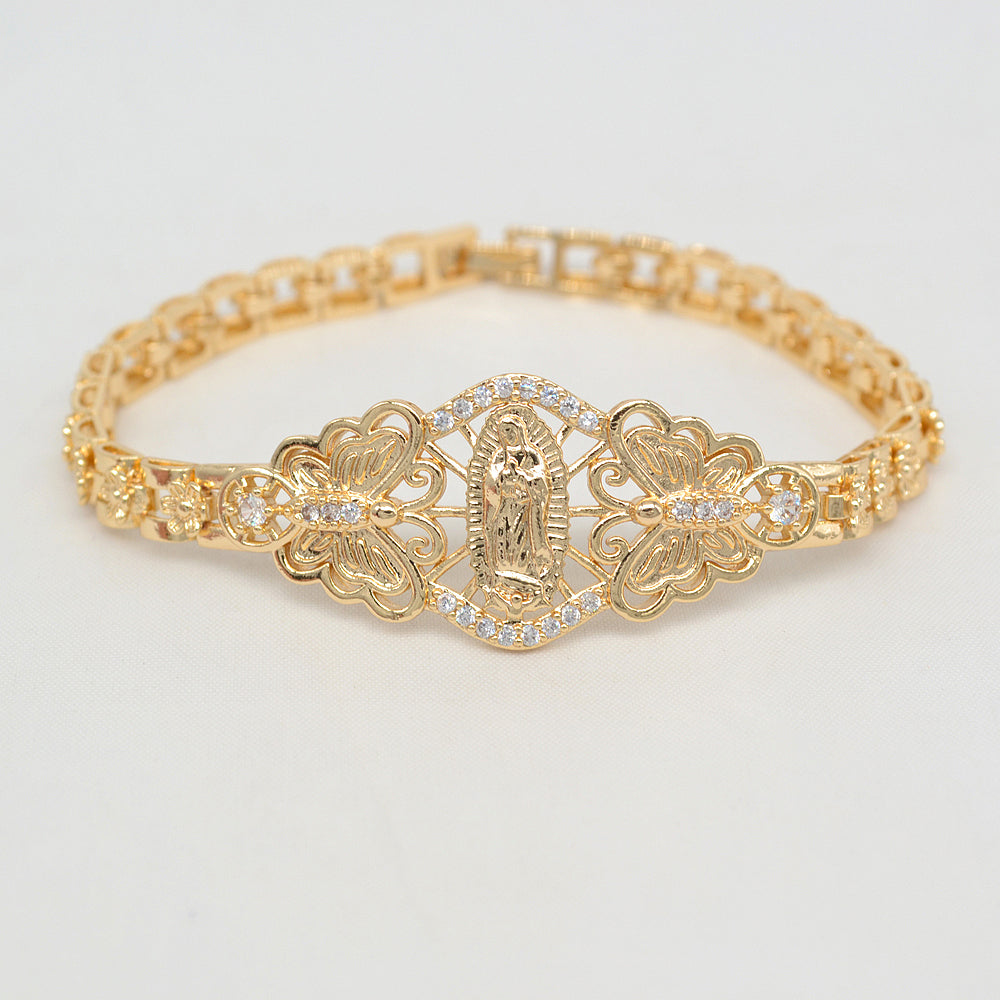 Wholesale Gold Plated Women Multicolor Zircon CZ Catholic Virgin Mary Bracelet Jewelry