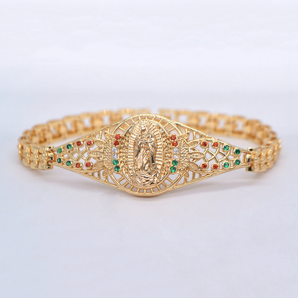 Wholesale Gold Plated Women Multicolor Zircon CZ Catholic Religious Virgin Mary Bracelet Jewelry