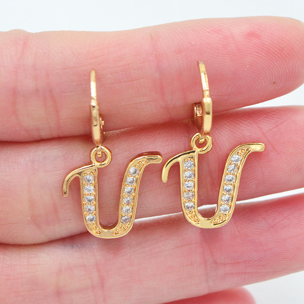 Wholesale Gold Plated Women Clear Zircon CZ Alphbet Letter A to Z Dangle Earrings Jewelry