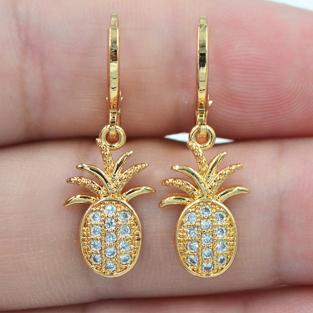 Wholesale Gold Plated Women Clear Zircon CZ Pineapple Dangle Earrings Jewelry