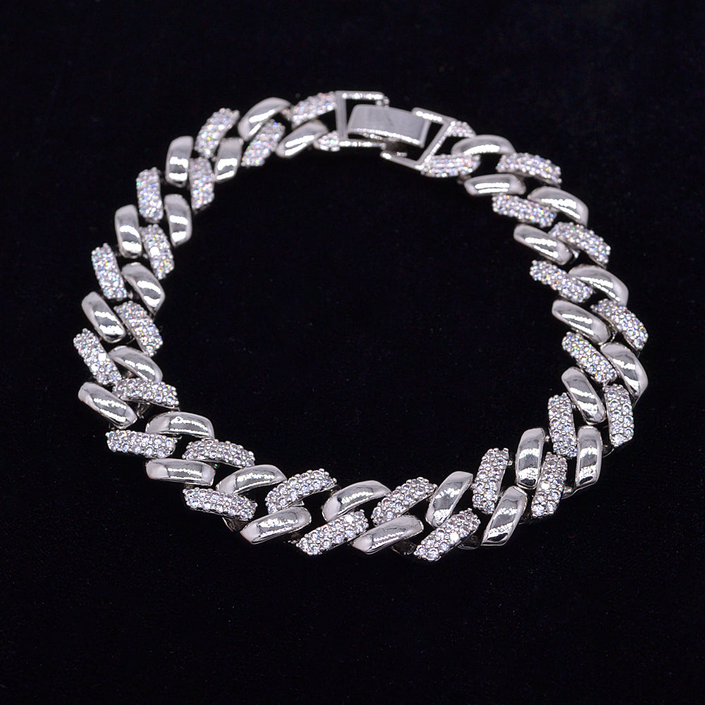 Wholesale Gold Plated Clear Zircon CZ Women Luxury Curb Chain Bracelet Jewelry