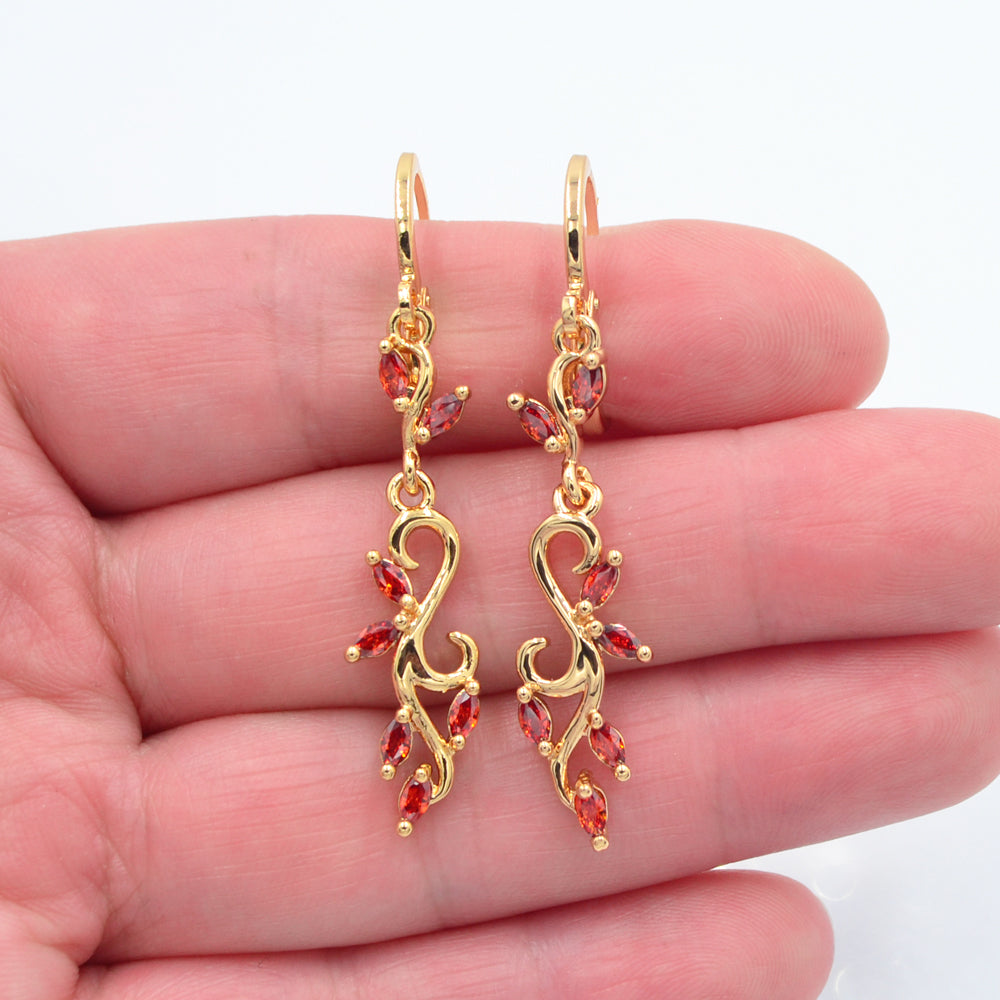 Wholesale Gold Plated Women Lake Blue Cubic Zirconia CZ Artistic Aesthetic Dangle Earrings Jewelry