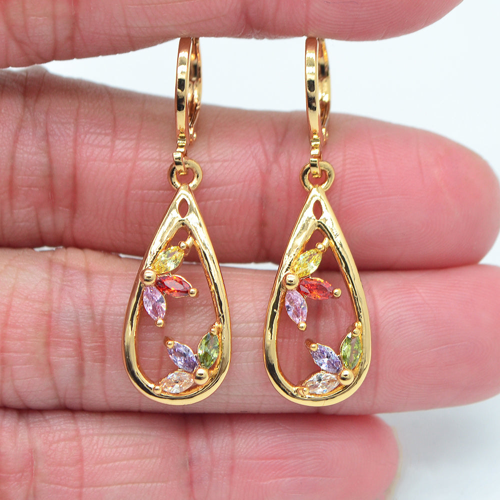 Wholesale Gold Plated Women Black Cubic Zirconia CZ Teardrop Dangle Earrings Jewelry