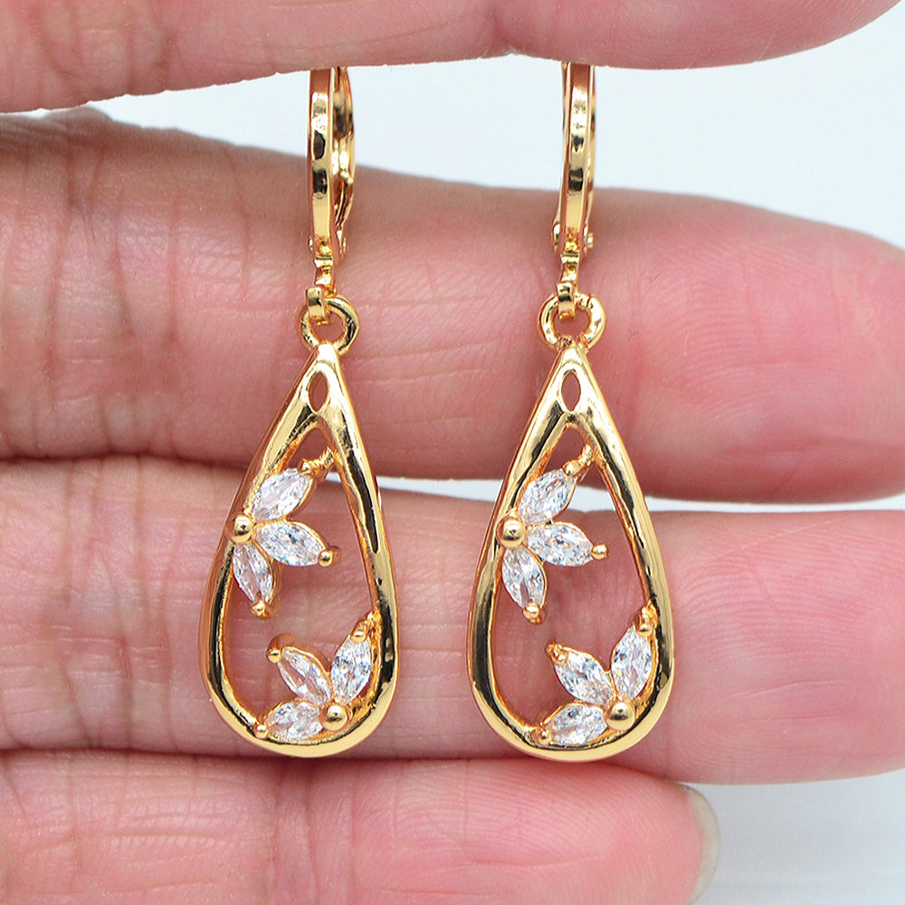 Wholesale Gold Plated Women Black Cubic Zirconia CZ Teardrop Dangle Earrings Jewelry