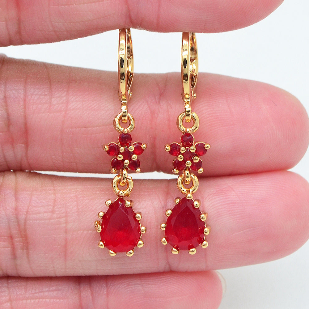 Wholesale Gold Plated Women Black Cubic Zirconia CZ Flower Teardrop Dangle Earrings Jewelry