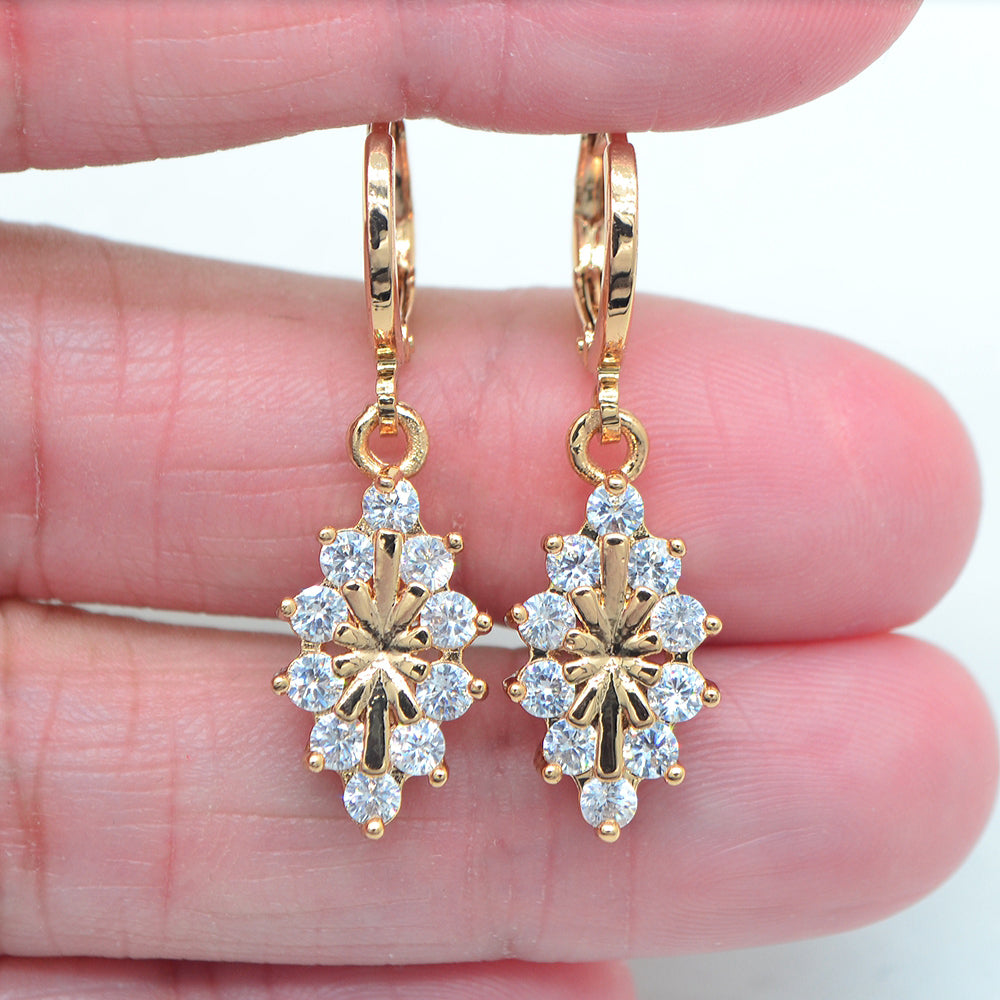 Wholesale Gold Plated Women Multicolor Cubic Zirconia CZ Lozenge Dangle Earrings Jewelry