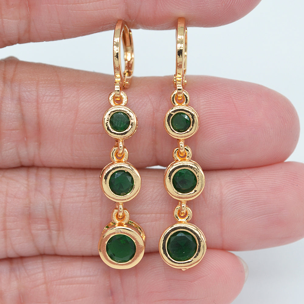 Wholesale Gold Plated Women Fashion Red Zircon CZ Round Dangle Earrings Jewelry