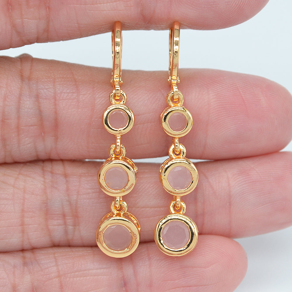 Wholesale Gold Plated Women Fashion Red Zircon CZ Round Dangle Earrings Jewelry