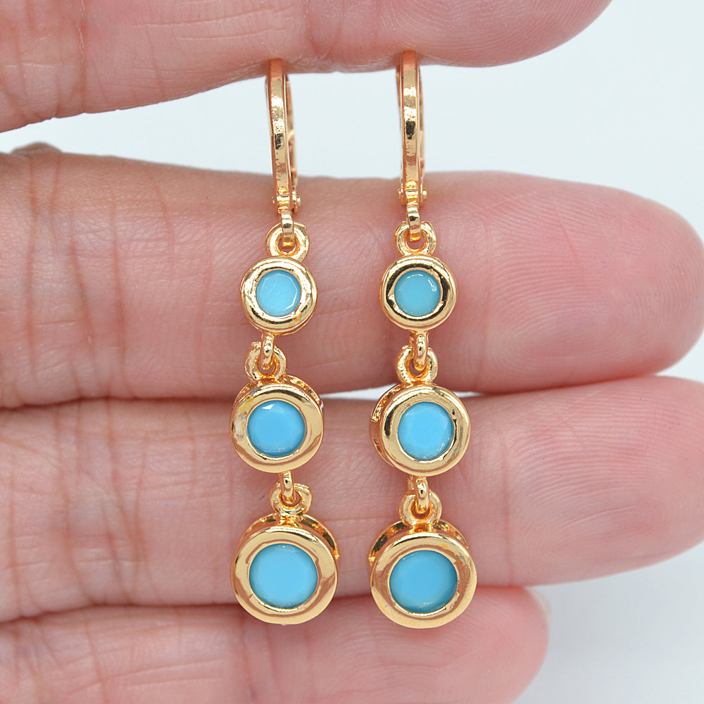 Wholesale Gold Plated Women Fashion Red Zircon CZ Round Dangle Earrings Jewelry