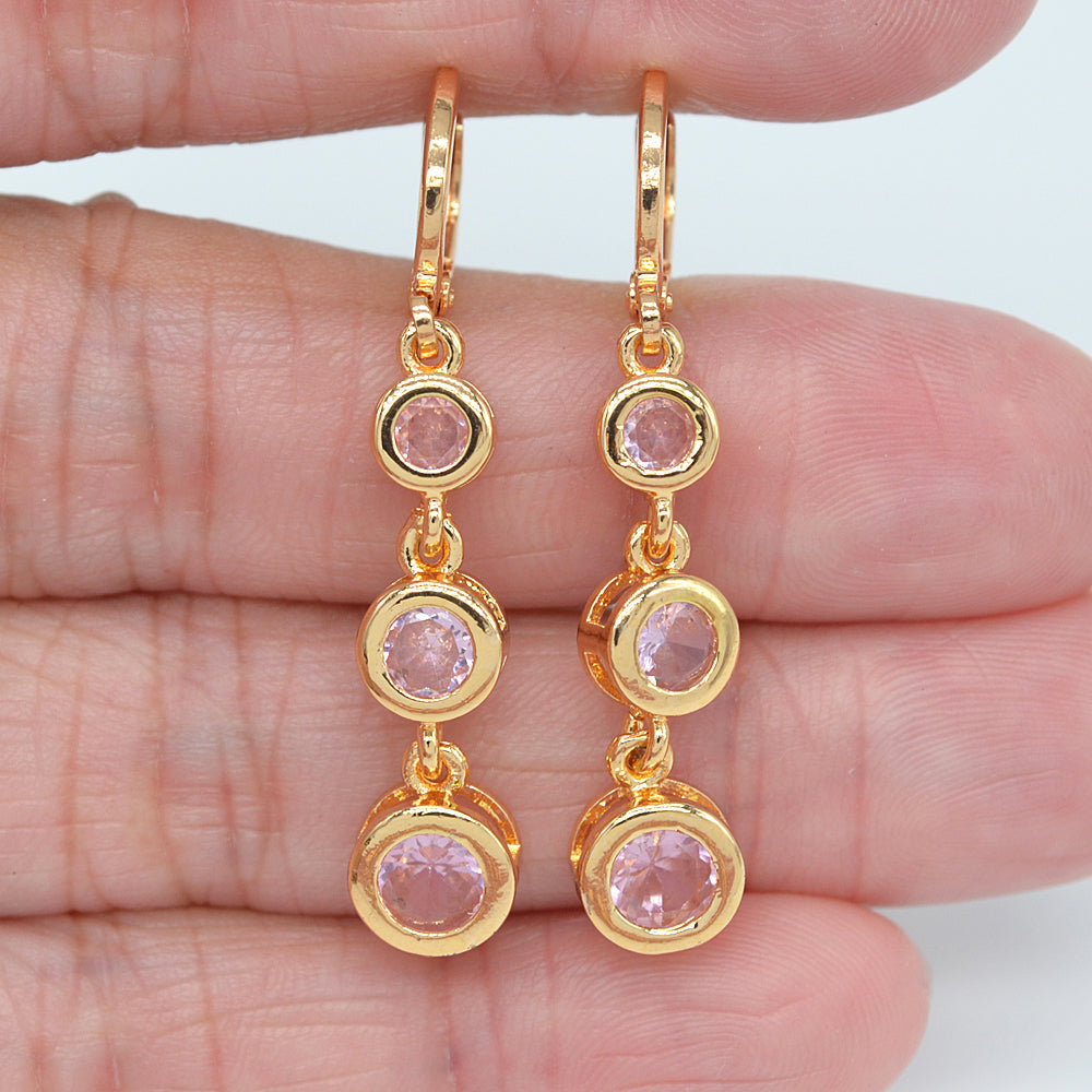 Wholesale Gold Plated Women Fashion Red Zircon CZ Round Dangle Earrings Jewelry