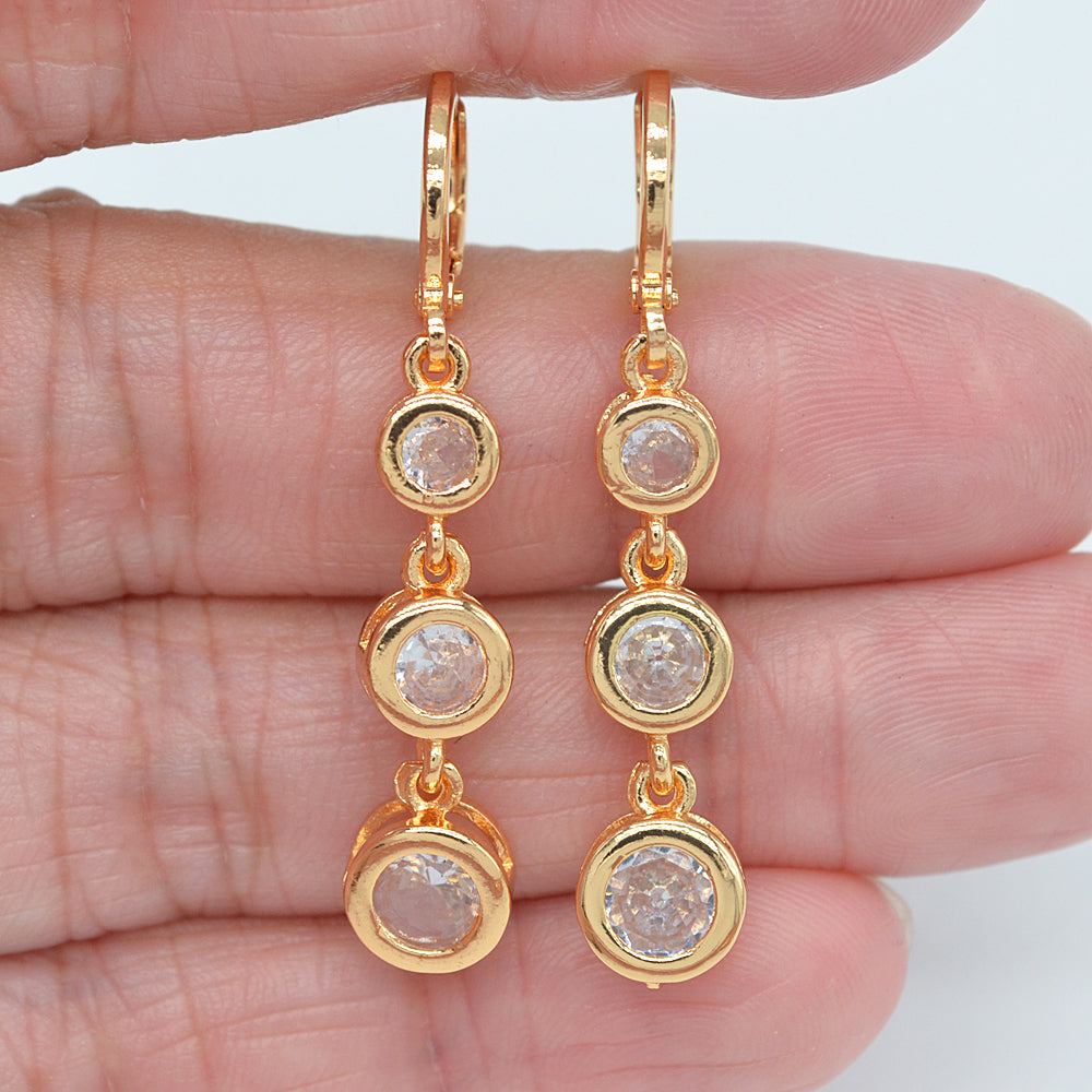 Wholesale Gold Plated Women Fashion Red Zircon CZ Round Dangle Earrings Jewelry