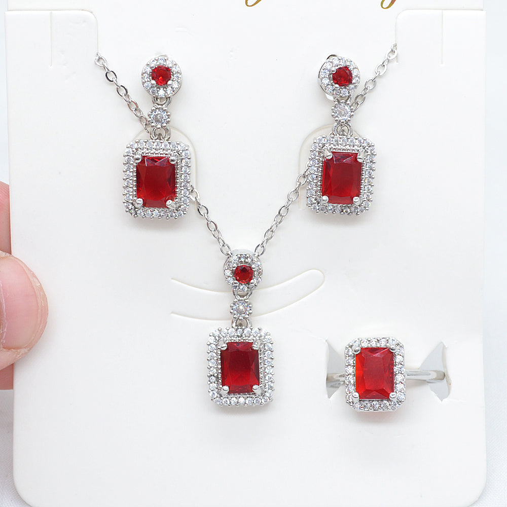 Wholesale Gold Plated Women Luxury Green Zircon CZ Wedding Jewelry Set Free Ring Size