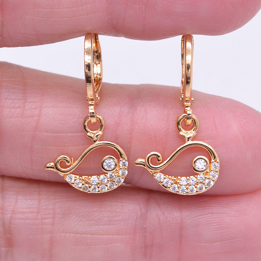 Wholesale Gold Plated Women Clear Zircon CZ Fish Drop Earrings Jewelry