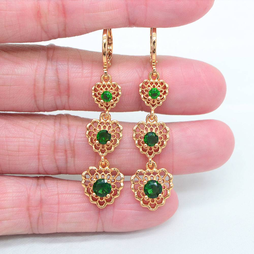 Wholesale Gold Plated Women Lake Blue Zircon CZ Love Hearts Dangle Earrings Jewelry