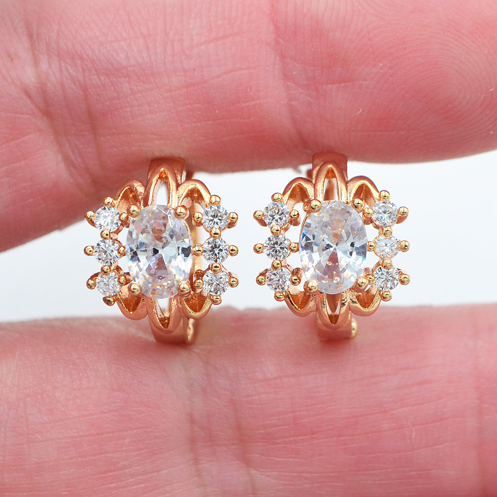 Wholesale Gold Plated Women Fashion White Clear Zircon CZ Hoop Huggie Earrings Jewelry