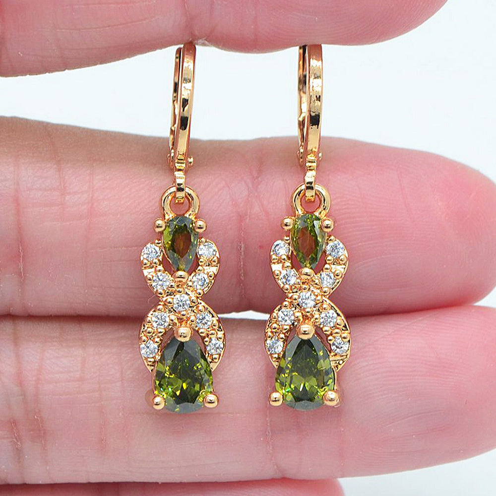 Wholesale Gold Plated Green Cubic Zirconia CZ Women Teardrop Dangle Earrings Jewelry